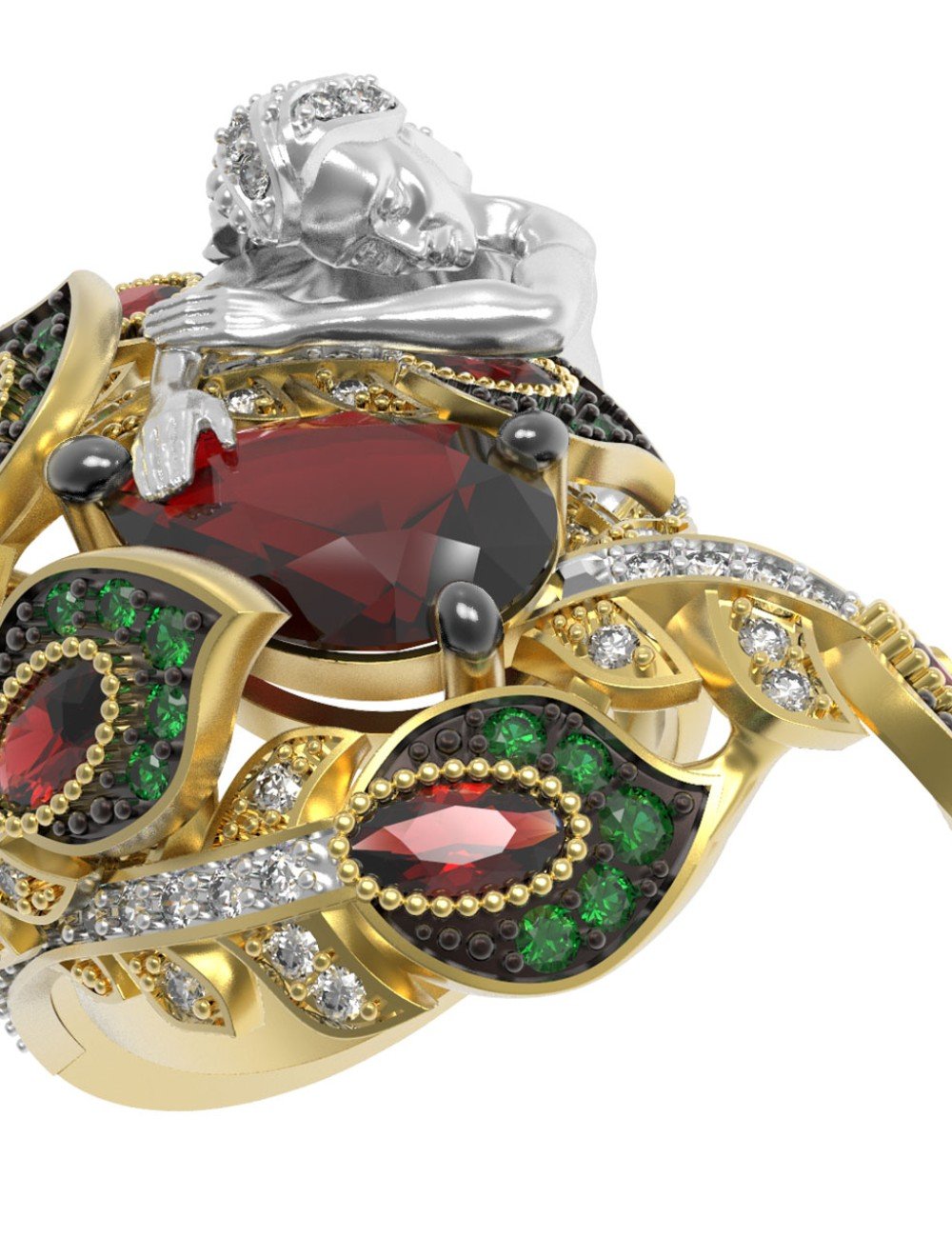 Кольцо из лимонного золота c фианитом и гранатом