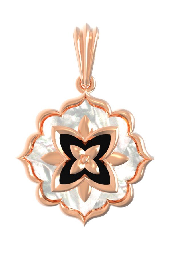 Подвеска из золота c ониксом и перламутром