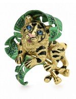 Кольцо из лимонного золота c эмалью и изумрудом