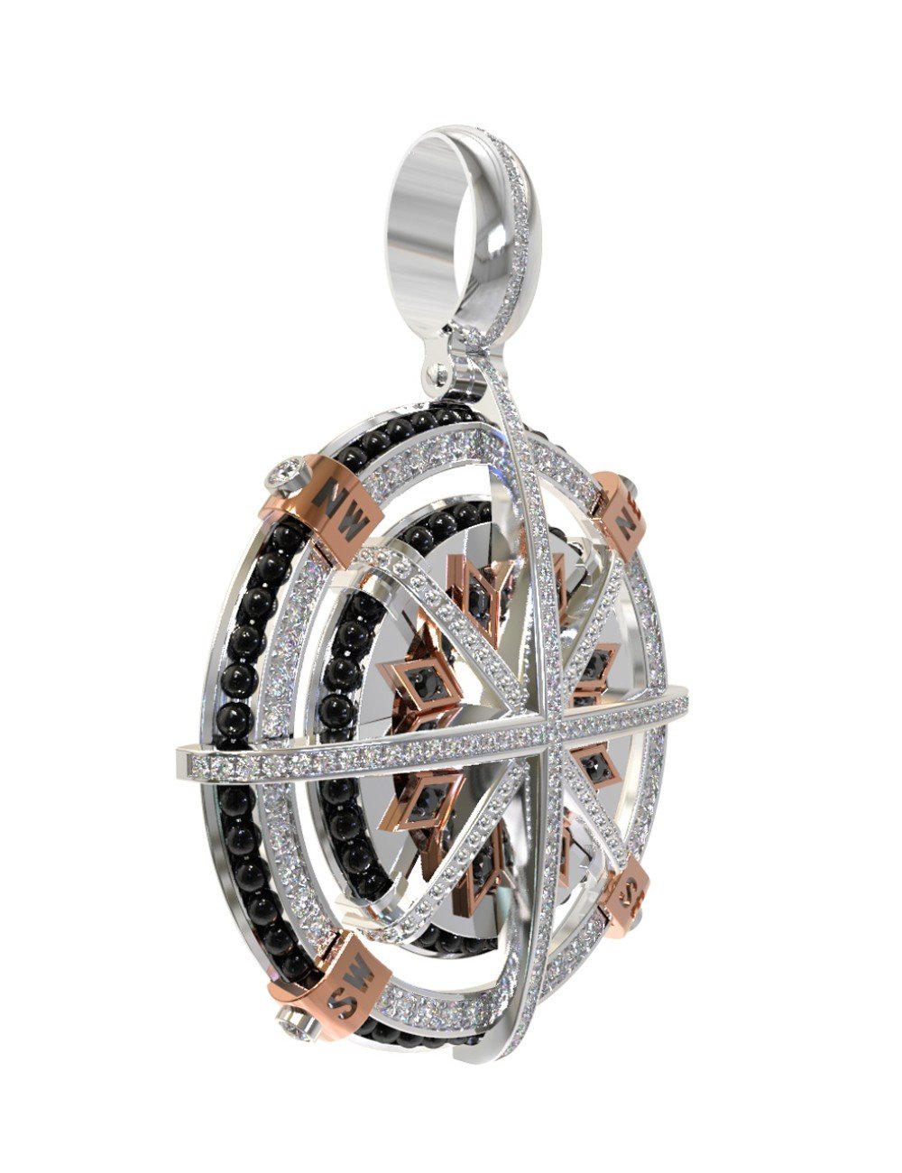 Подвеска из белого золота c эмалью, бриллиантами и ониксом