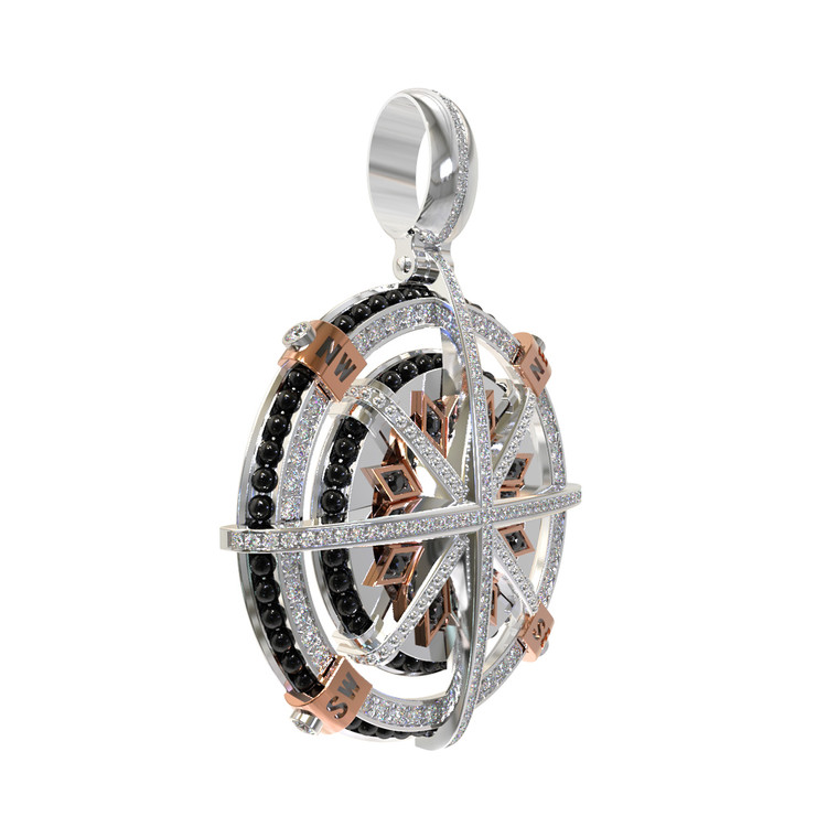Подвеска из белого золота 585 пробы c эмалью, бриллиантами и ониксом
