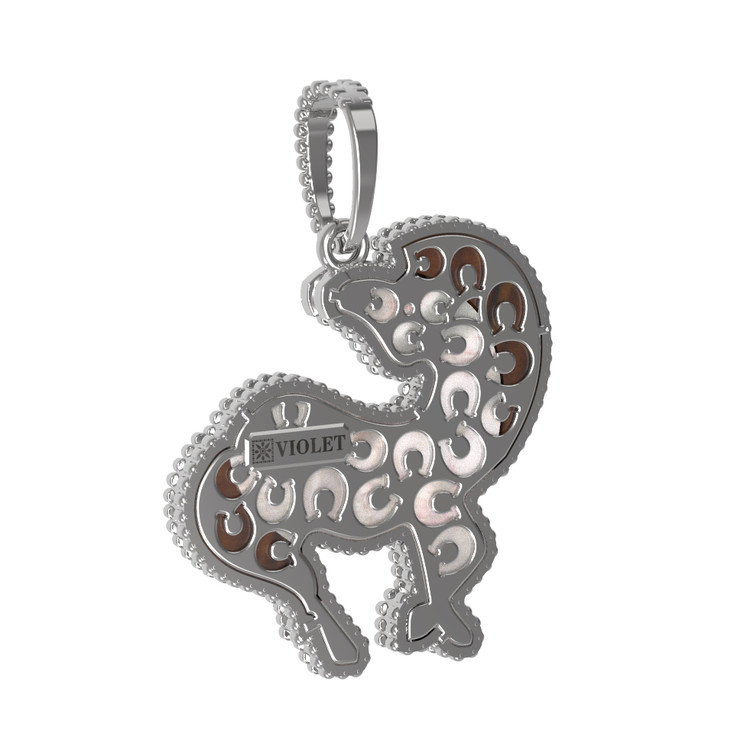 Подвеска из белого золота 585 пробы c эмалью, тигровым глазом и перламутром