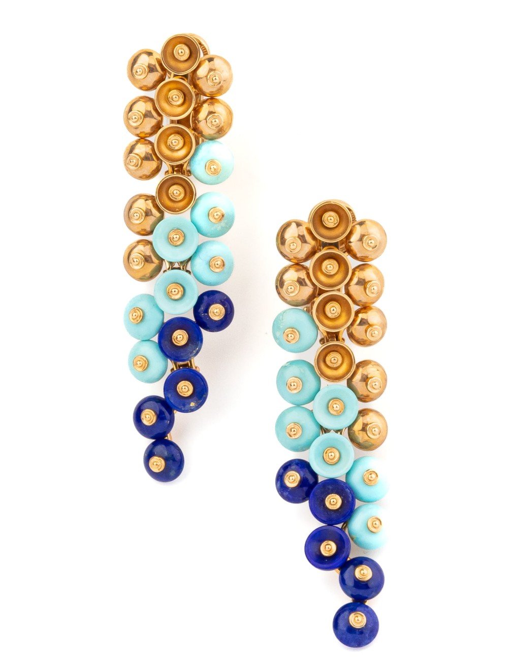 Серьги из золота c бирюзой и лазуритом