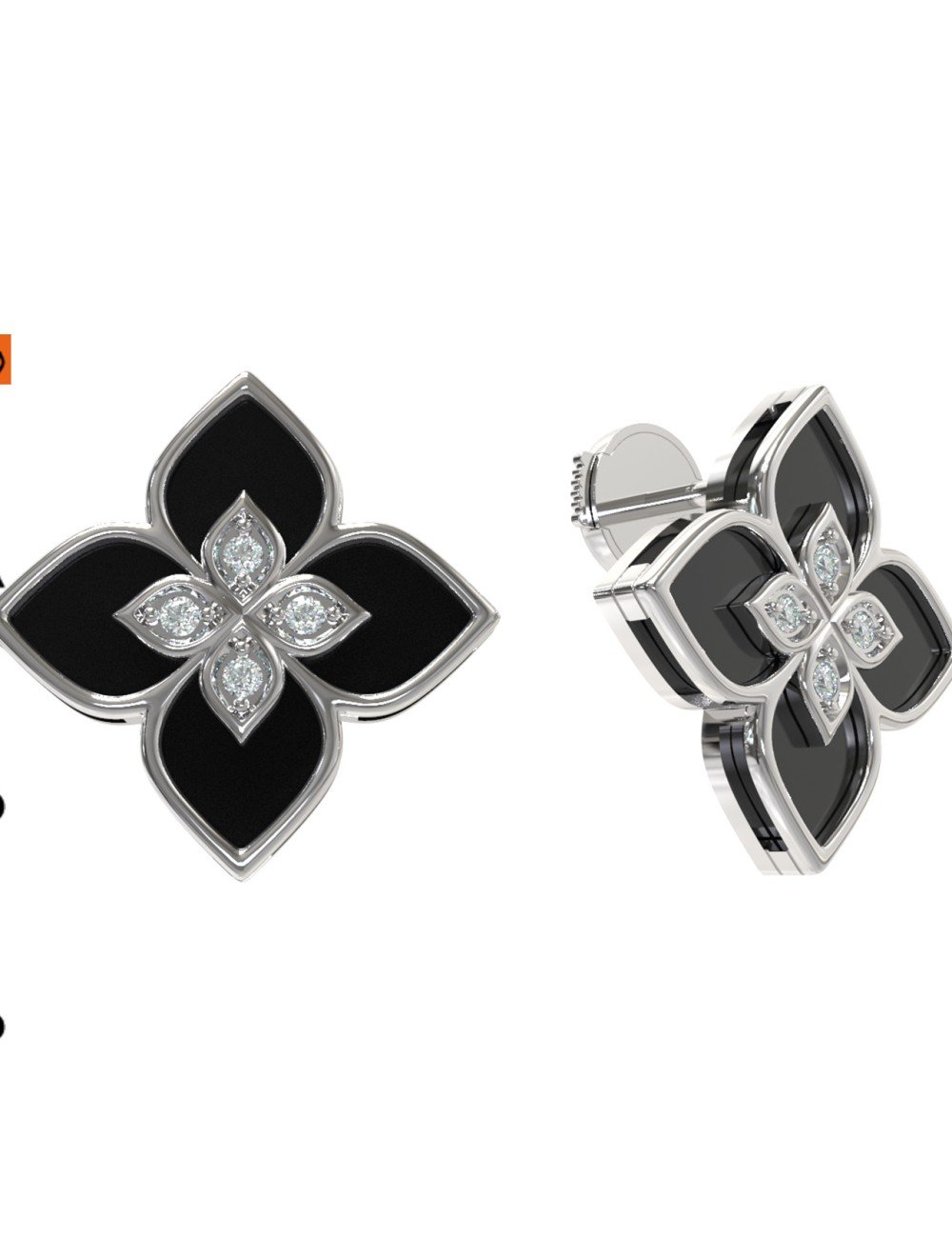 Серьги из белого золота c бриллиантами и ониксом