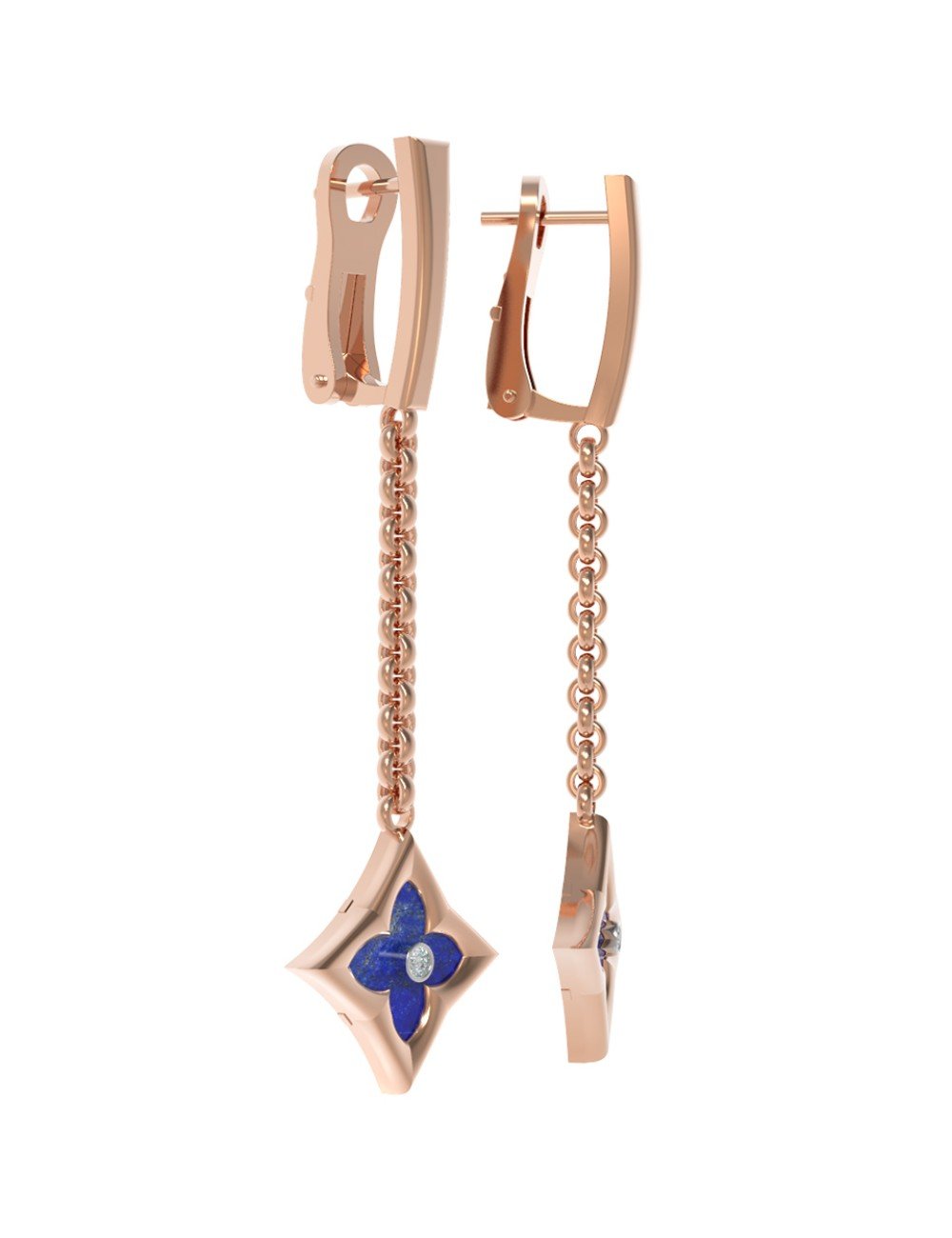 Серьги из золота c бриллиантами и лазуритом