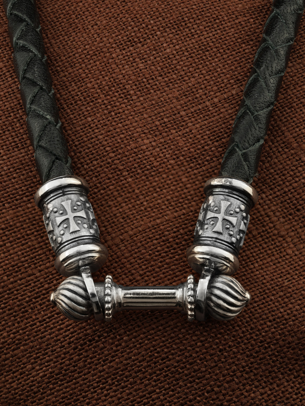 Цепь-шнурок кожа из белого золота 585 пробы c кожаным шнурком