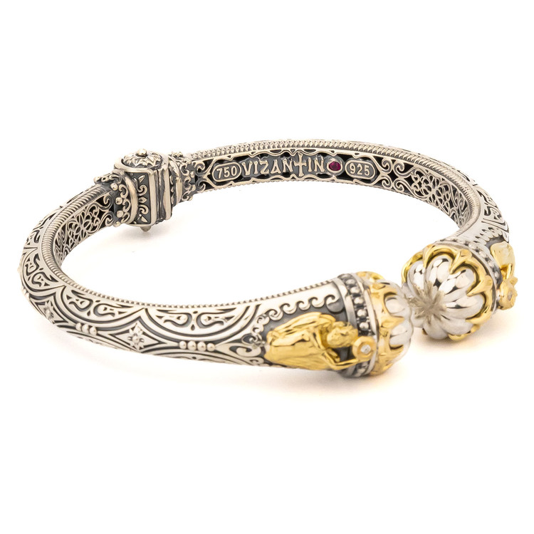 Браслет из серебра 925 пробы и золота 750 пробы c бриллиантами и рубином