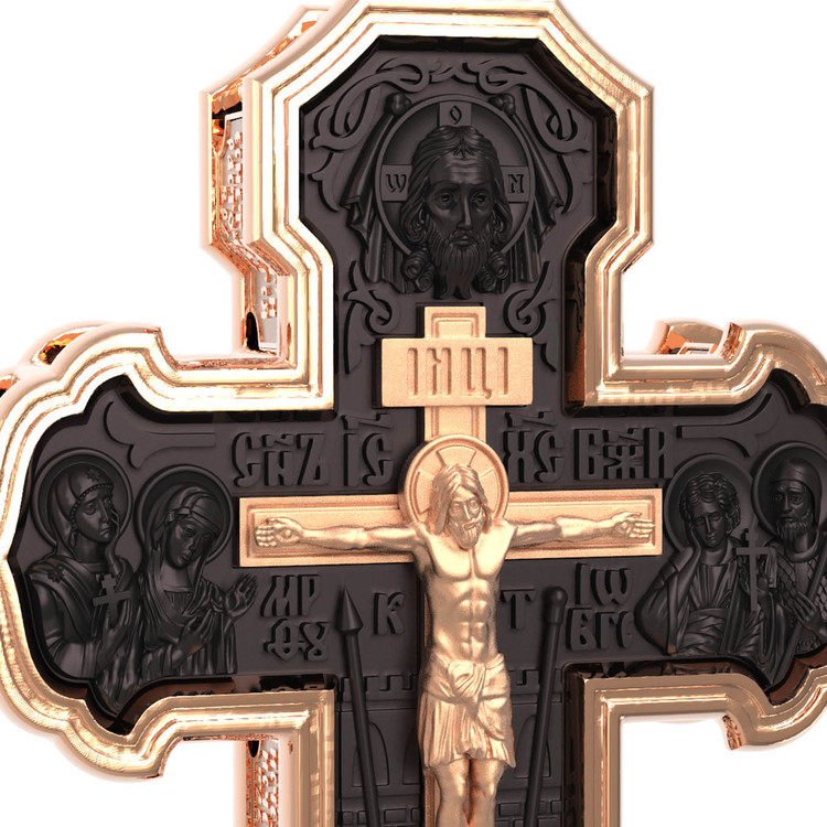 Крест из красного золота 585 пробы c эбеновым деревом