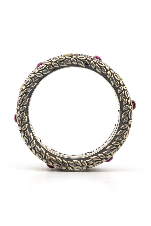 Кольцо из серебра 925 пробы и золота 750 пробы c бриллиантами, рубином и рубином