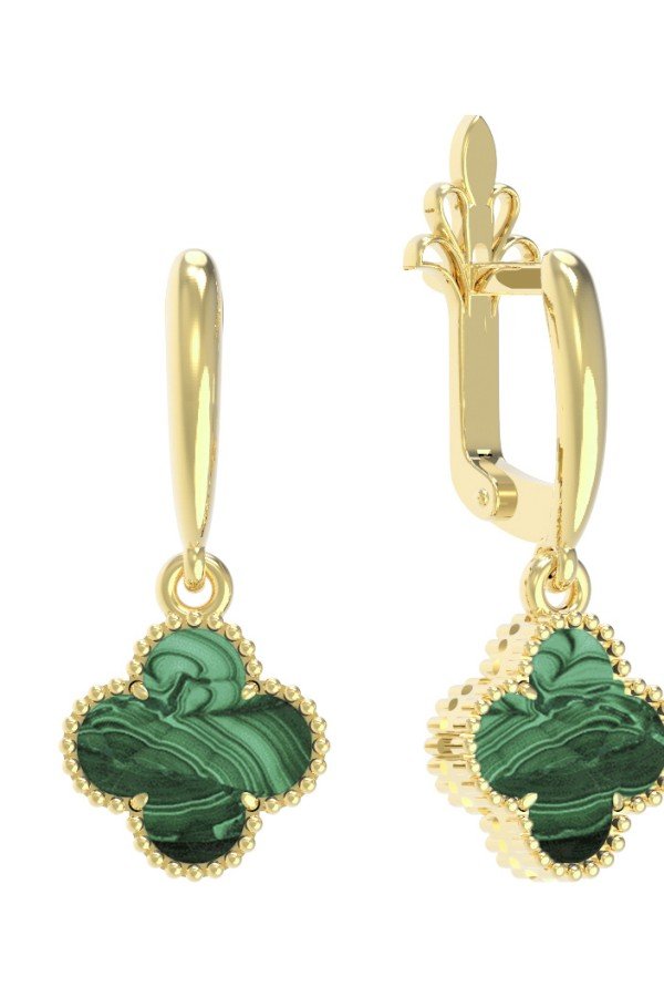 Серьги из лимонного золота c малахитом