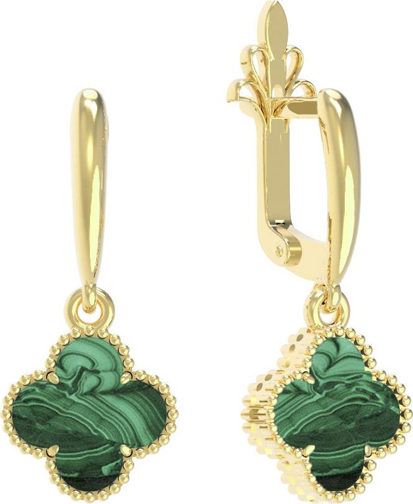 Серьги из лимонного золота 585 пробы c малахитом