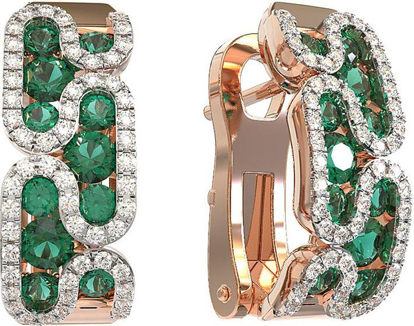 Серьги из красного золота 585 пробы c бриллиантами и изумрудом