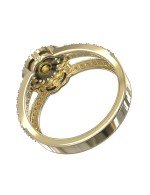 Кольцо из лимонного золота c бриллиантами и сапфиром