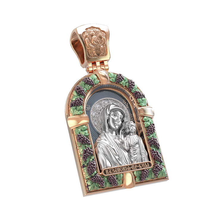 Нательная икона из красного золота 585 пробы c эмалью