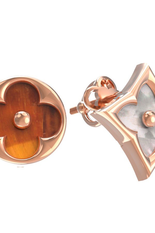 Серьги из золота c тигровым глазом и перламутром