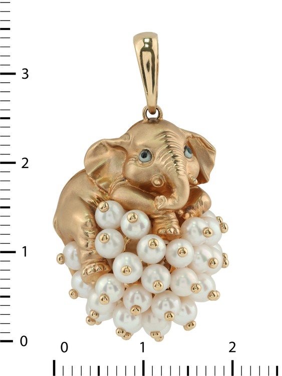 Подвеска из красного золота 585 пробы c эмалью и жемчугом