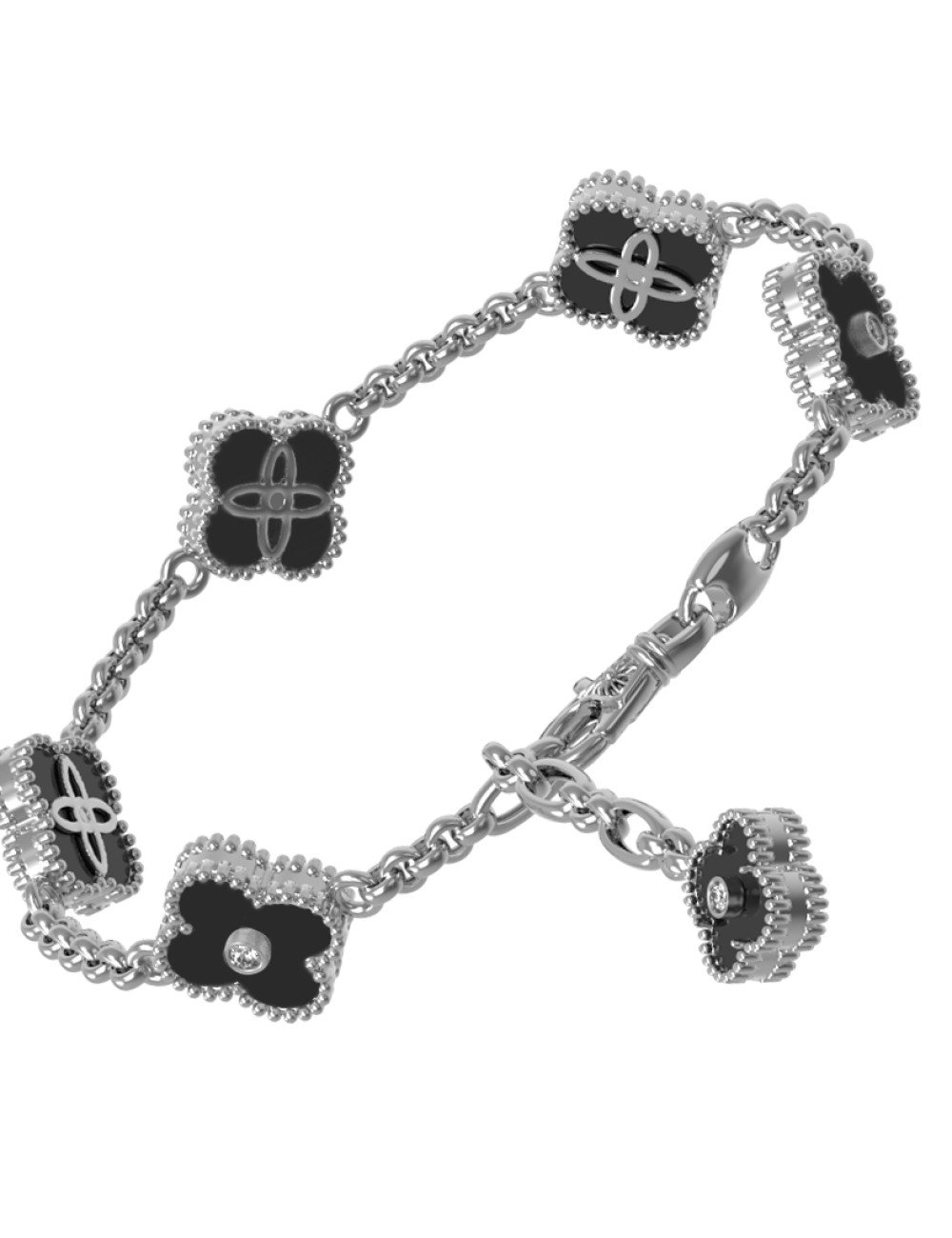 Браслет из белого золота c бриллиантами и ониксом