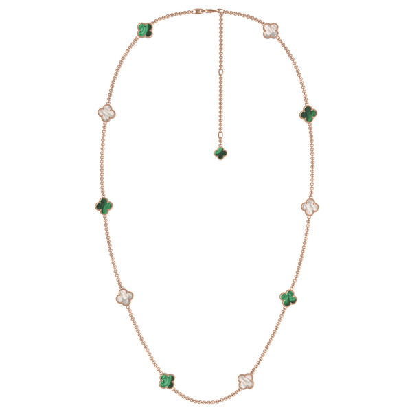 Колье из красного золота 585 пробы c малахитом и перламутром