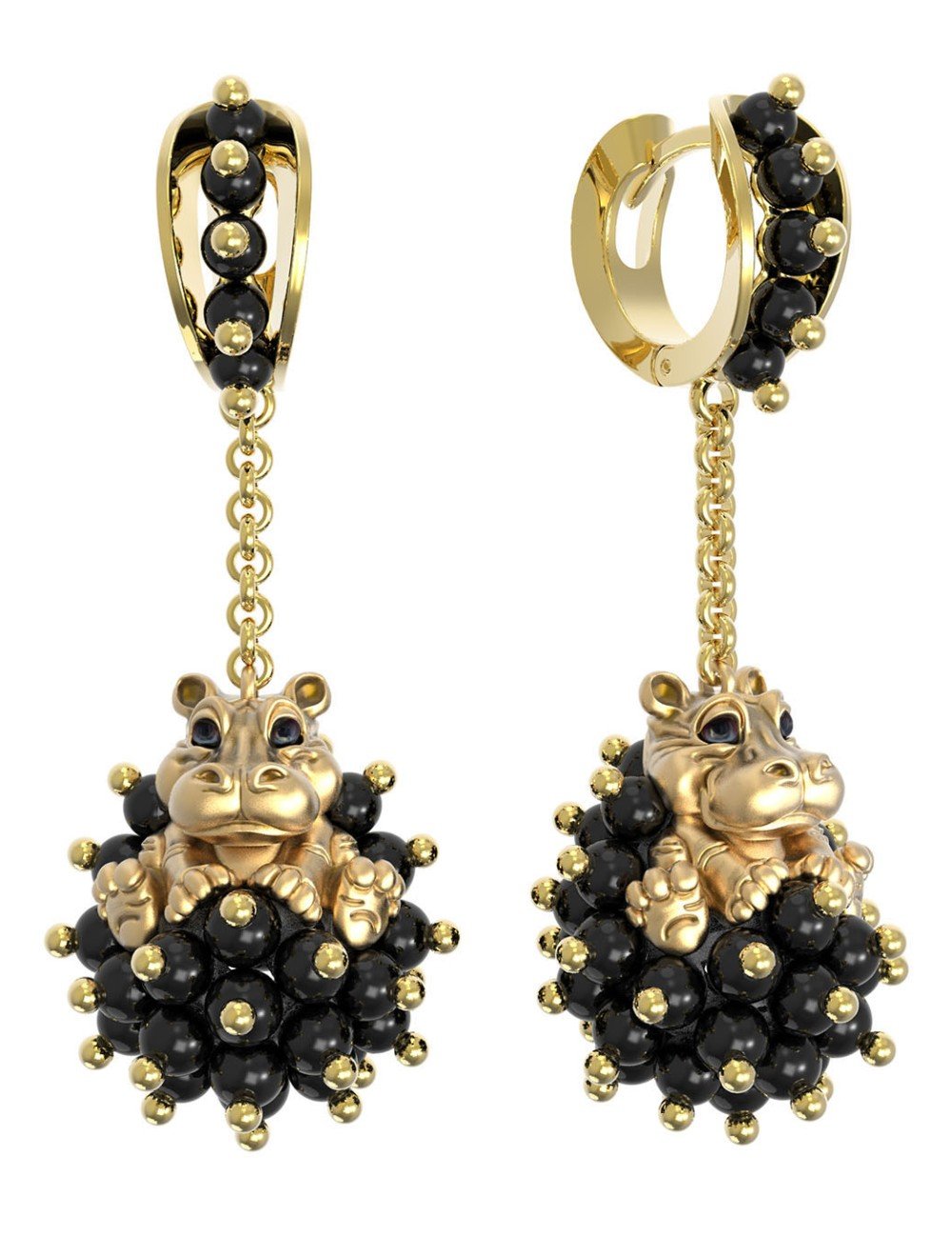 Серьги из лимонного золота c эмалью и ониксом