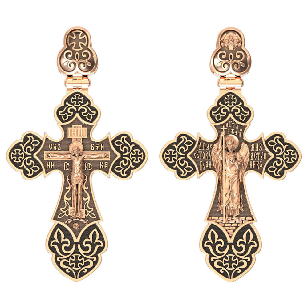 Крест из красного золота 585 пробы c эмалью