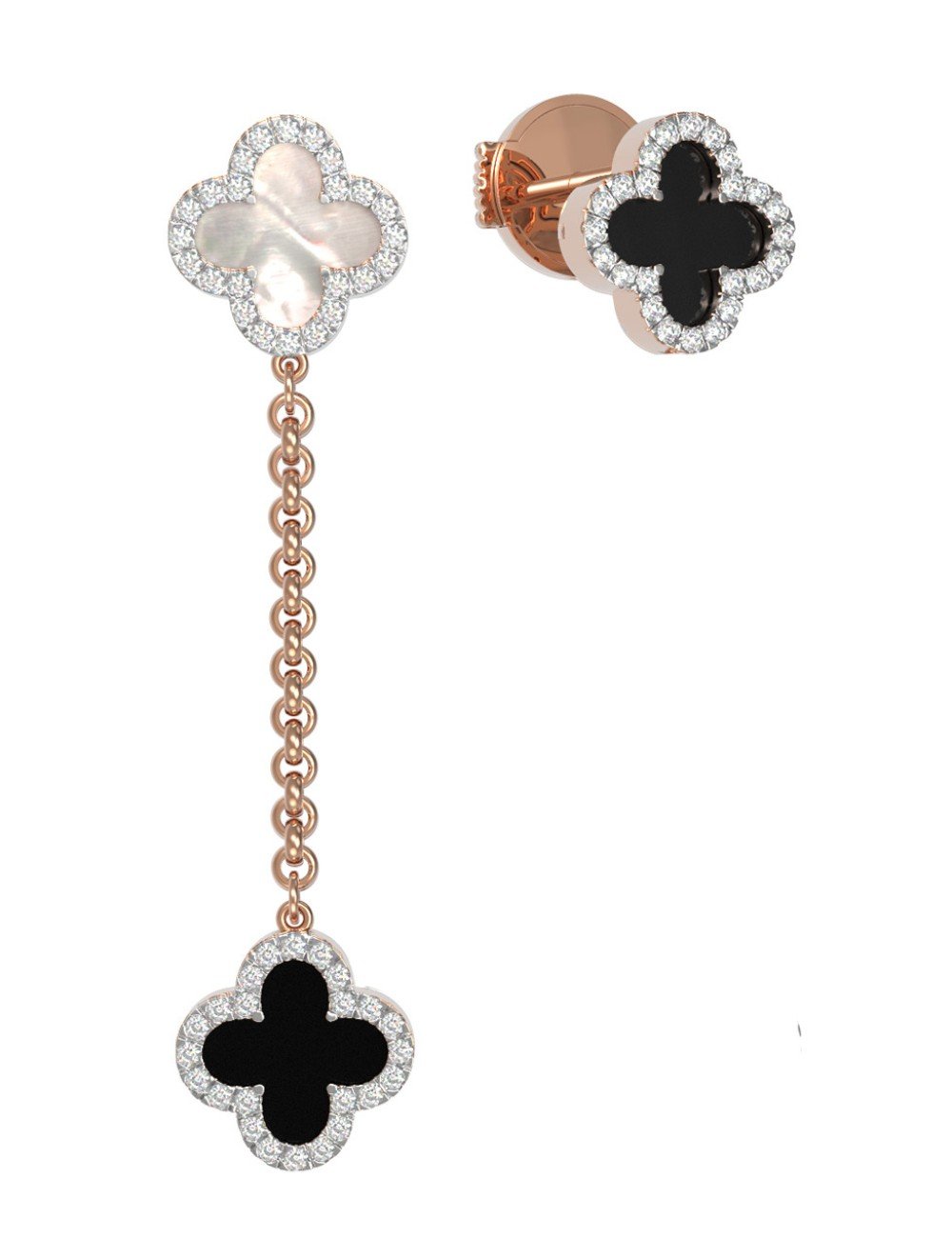 Серьги из золота c бриллиантами, ониксом и перламутром