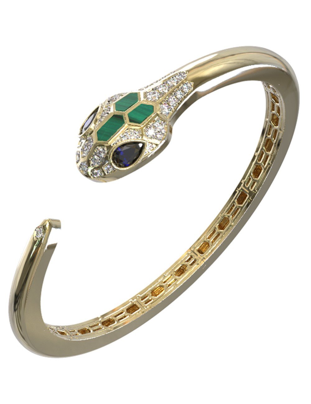 Браслет из лимонного золота c бриллиантами, сапфиром и малахитом