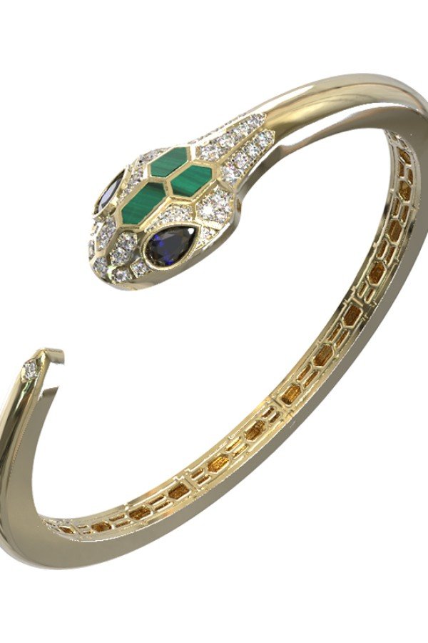 Браслет из лимонного золота c бриллиантами, сапфиром и малахитом