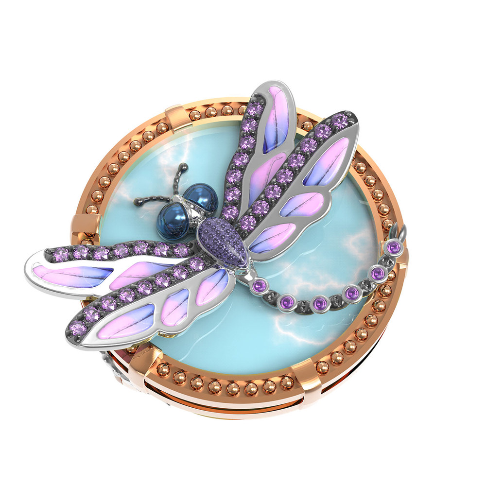 Кольцо из красного золота 585 пробы c бирюзой, аметистом и эмалью