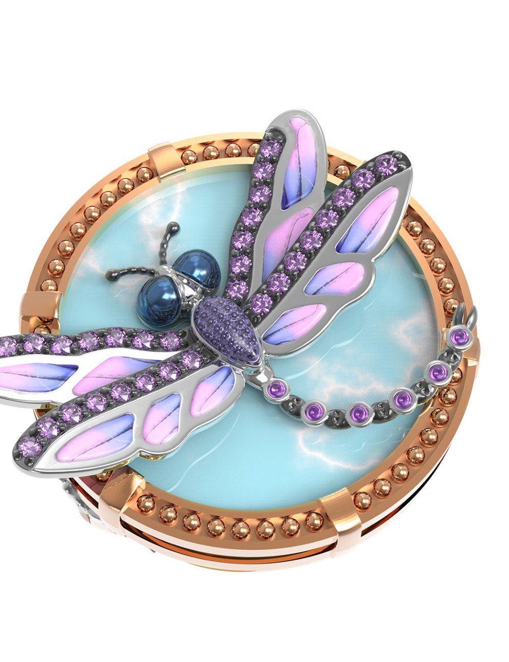 Кольцо из золота c бирюзой, аметистом и эмалью