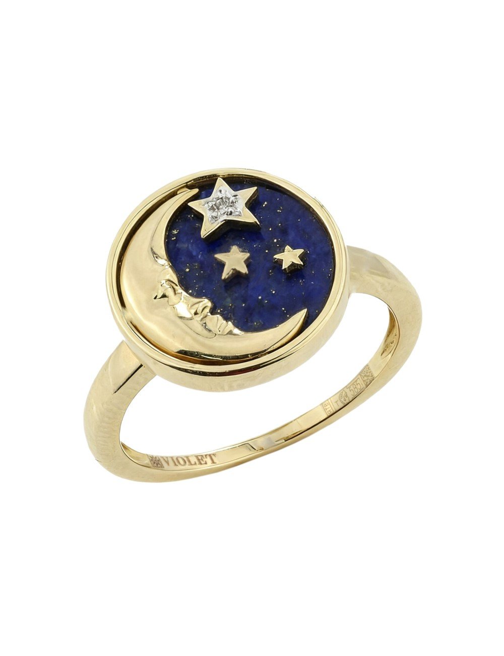 Кольцо из лимонного золота c бриллиантами и лазуритом