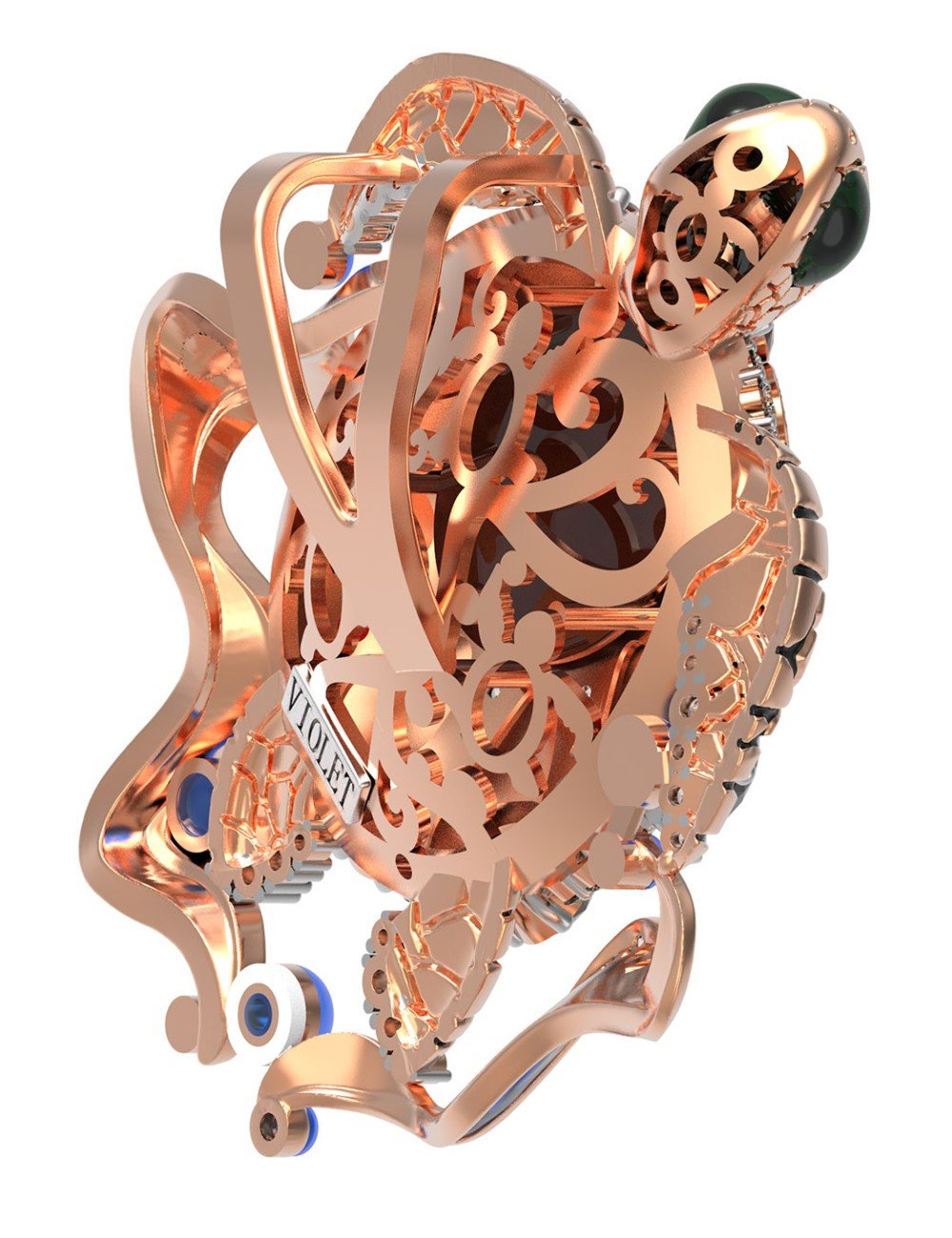 Подвеска из золота c эмалью, фианитом, гранатом и янтарём