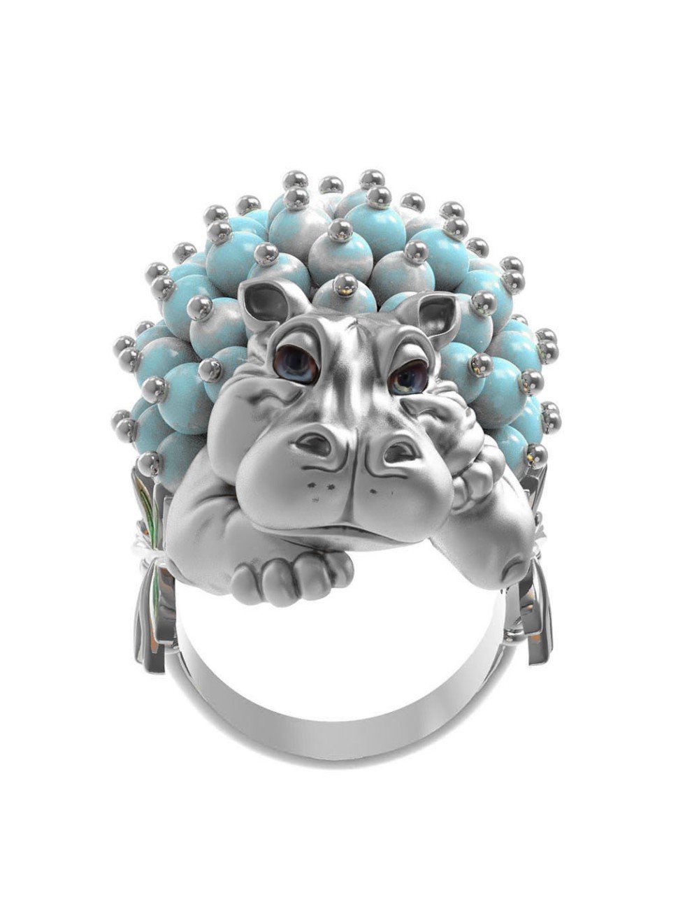 Кольцо из белого золота c эмалью и бирюзой