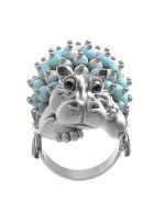 Кольцо из белого золота c эмалью и бирюзой