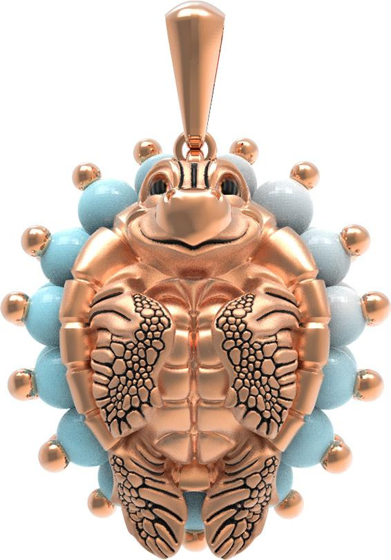 Подвеска из красного золота 585 пробы c эмалью и бирюзой