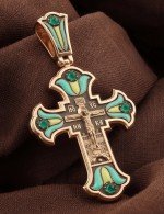Крест из золота c эмалью и хризопразом