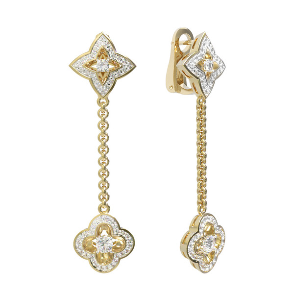 Серьги из лимонного золота 585 пробы c бриллиантами