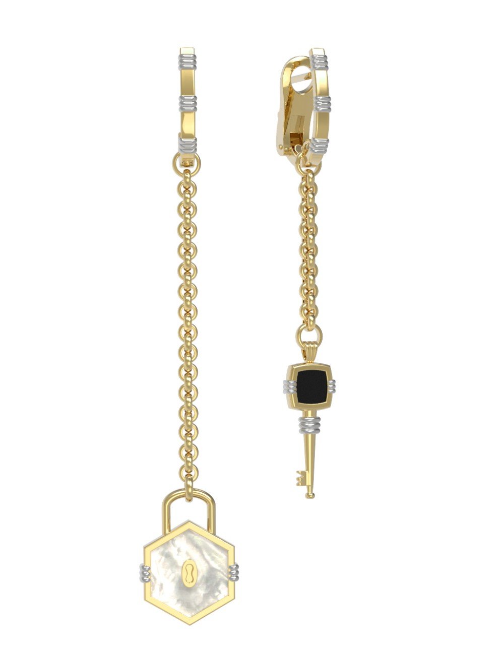 Серьги из лимонного золота c ониксом и перламутром