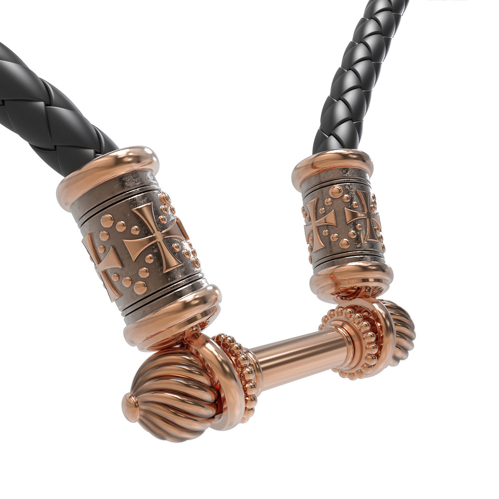 Цепь-шнурок кожа из красного золота 585 пробы c кожаным шнурком