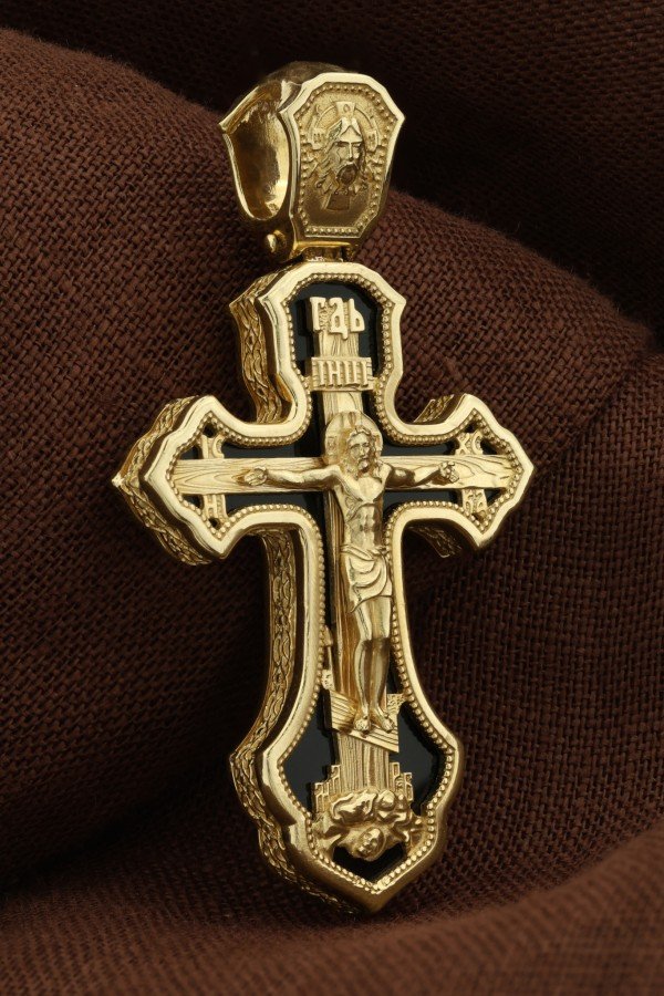 Крест из лимонного золота c ониксом