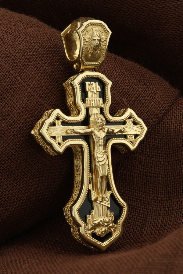 Крест из лимонного золота 585 пробы c ониксом