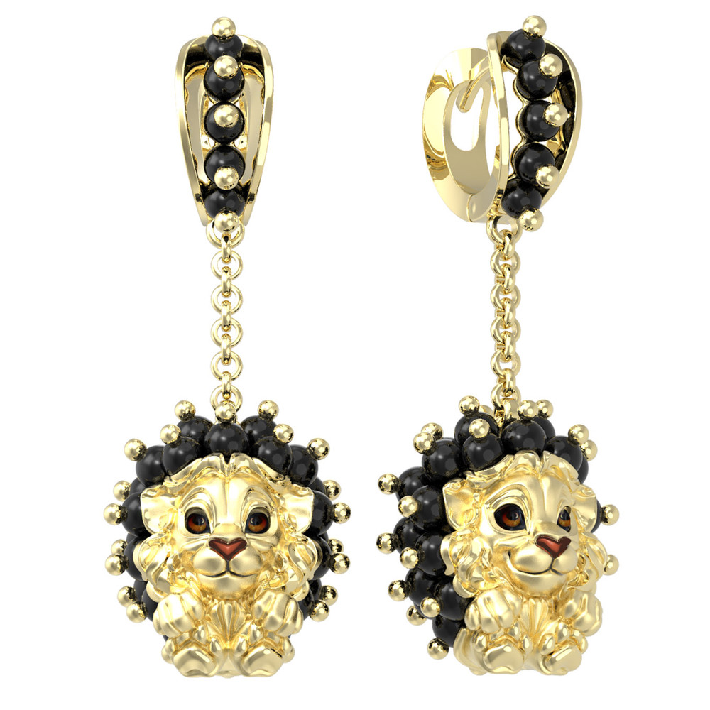 Серьги из лимонного золота 585 пробы c эмалью и ониксом