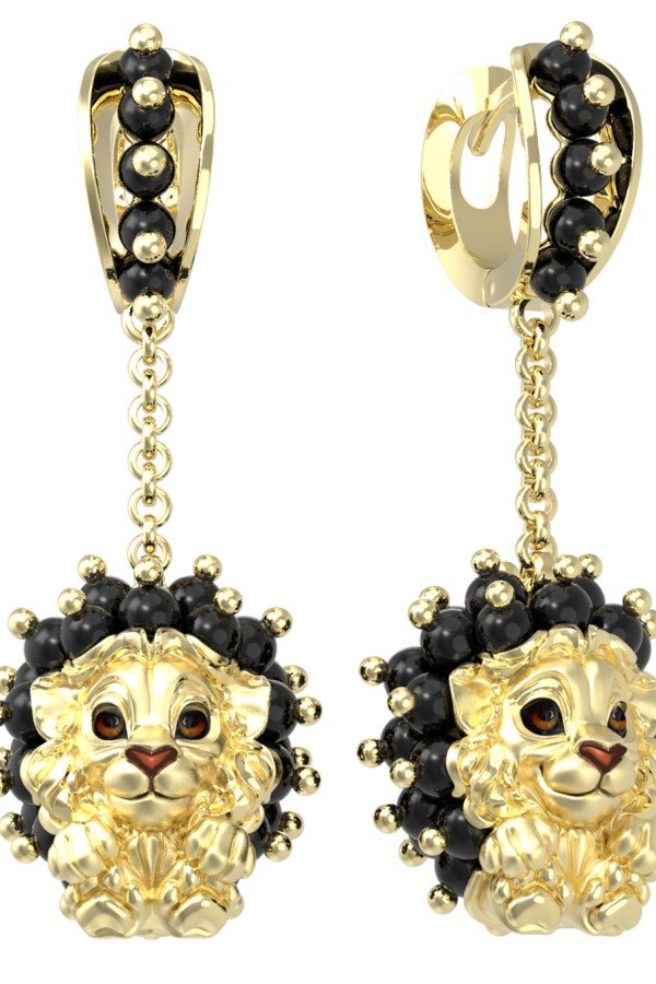 Серьги из лимонного золота c эмалью и ониксом