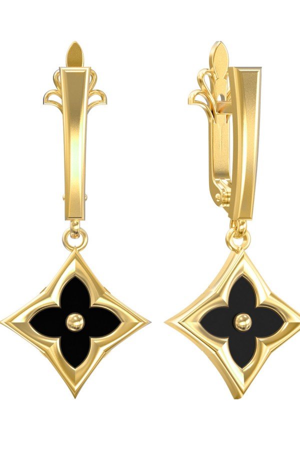 Серьги из лимонного золота c ониксом