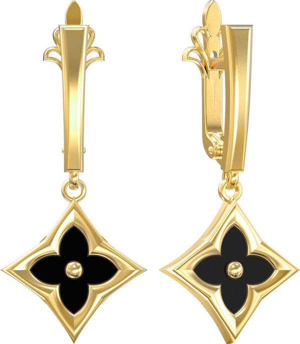 Серьги из лимонного золота 585 пробы c ониксом