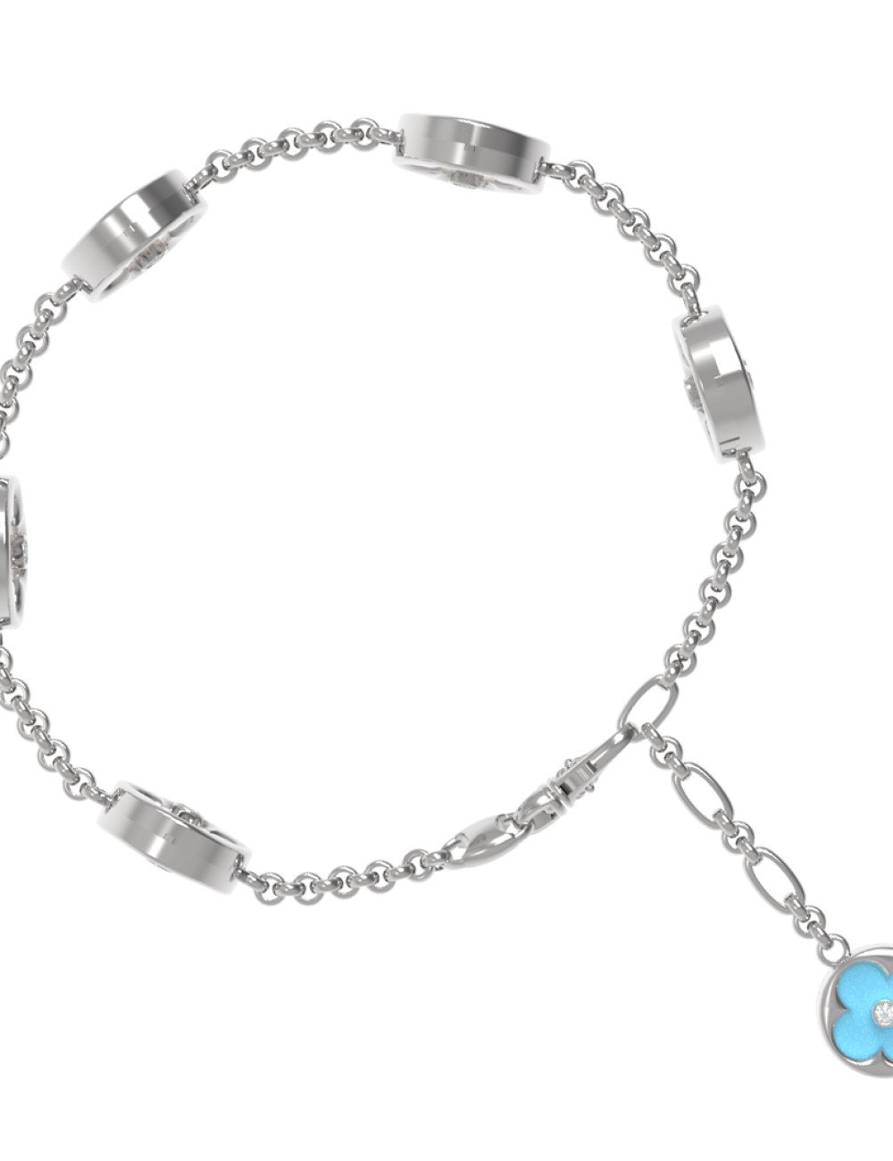 Браслет из белого золота c бриллиантами, бирюзой и перламутром