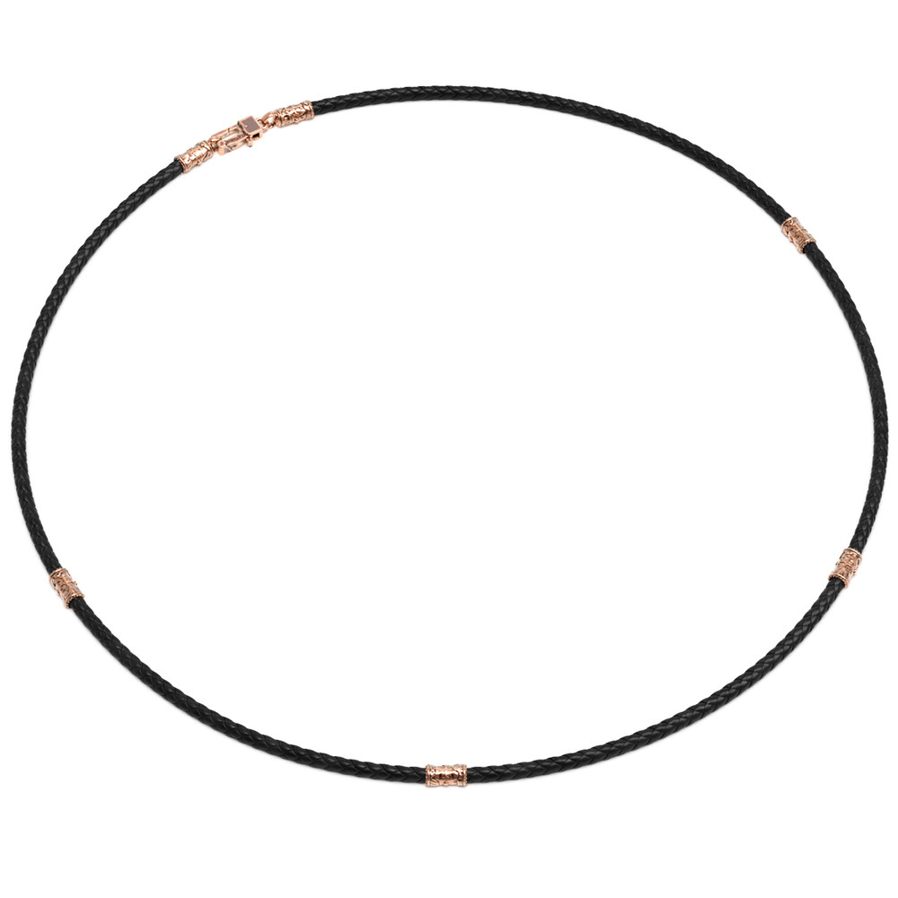 Цепь-шнурок кожа из красного золота 585 пробы c кожаным шнурком