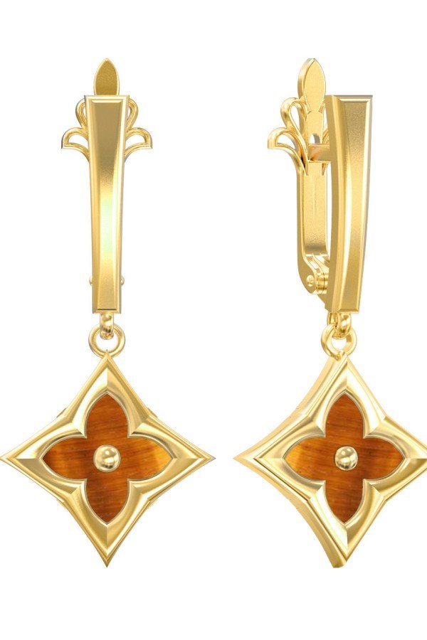 Серьги из лимонного золота c тигровым глазом