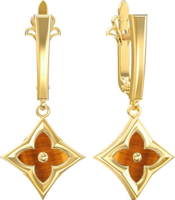 Серьги из лимонного золота c тигровым глазом