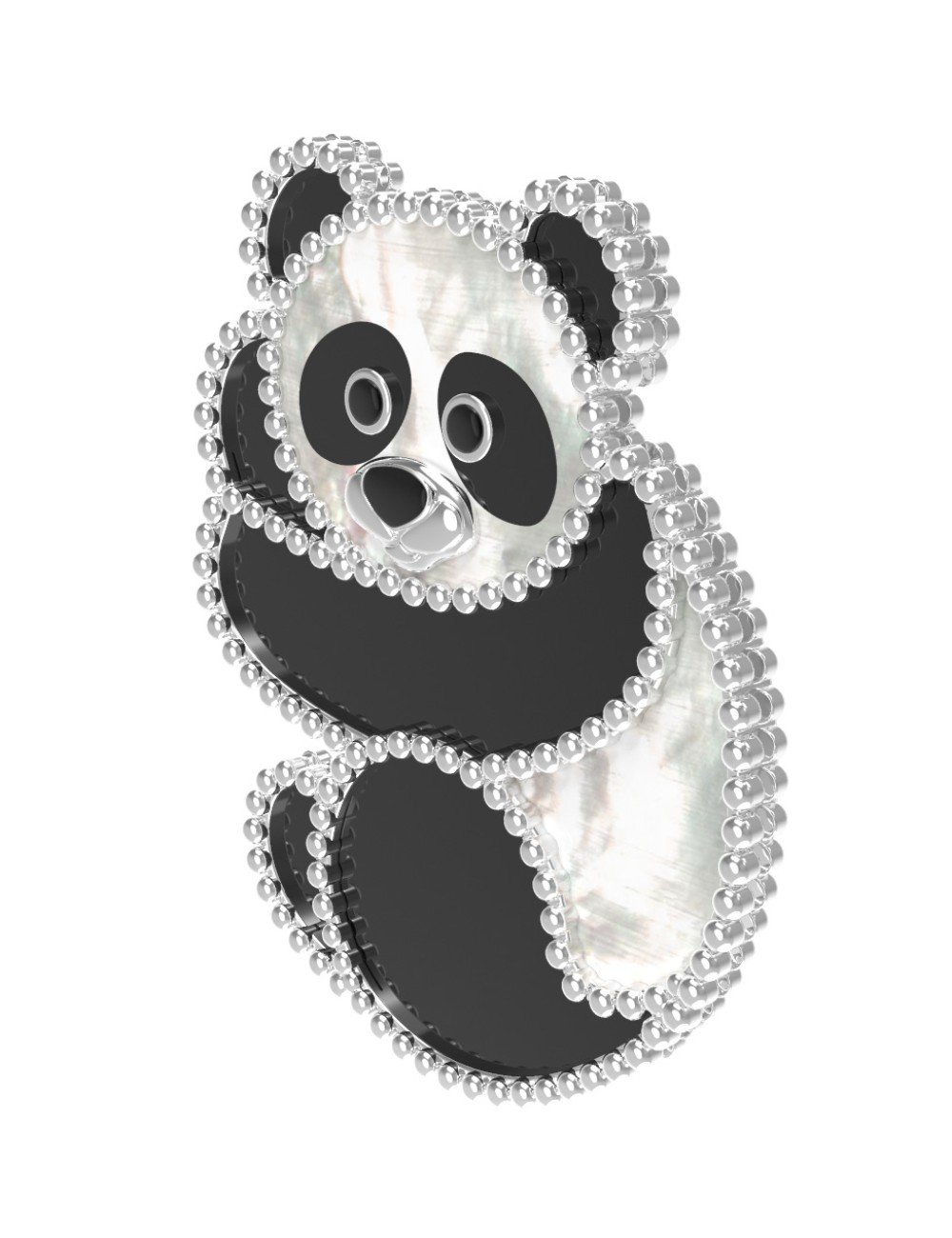 Брошь из белого золота c эмалью, ониксом и перламутром