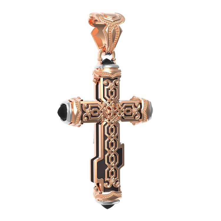 Крест из красного золота 585 пробы c ониксом и эбеновым деревом